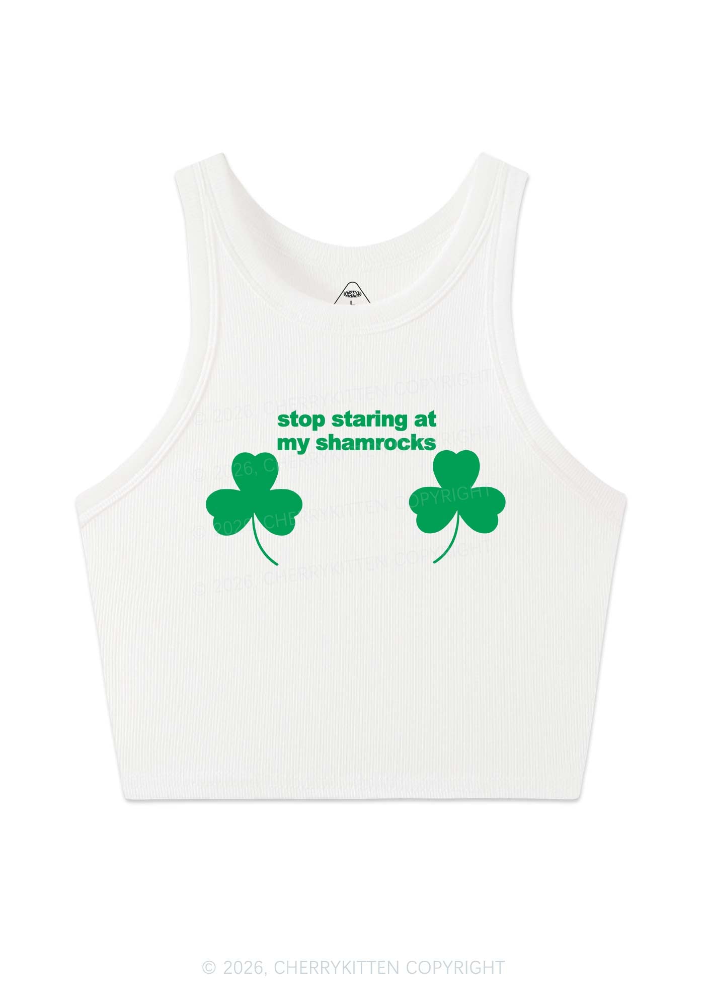 Stop Staring At My Shamrocks St Patricks Y2K Crop Tank Top Cherrykitten