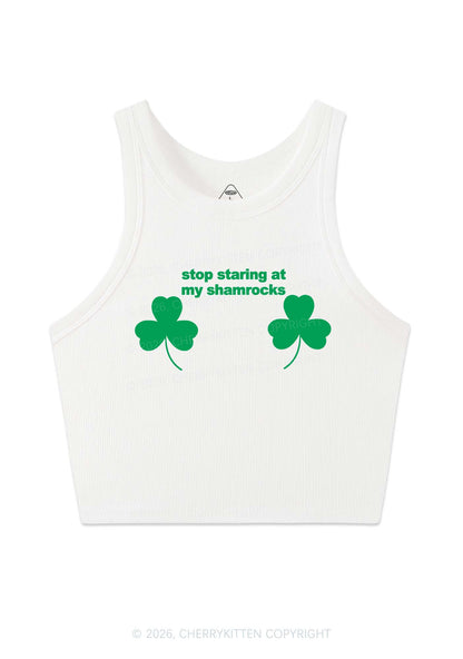 Stop Staring At My Shamrocks St Patricks Y2K Crop Tank Top Cherrykitten