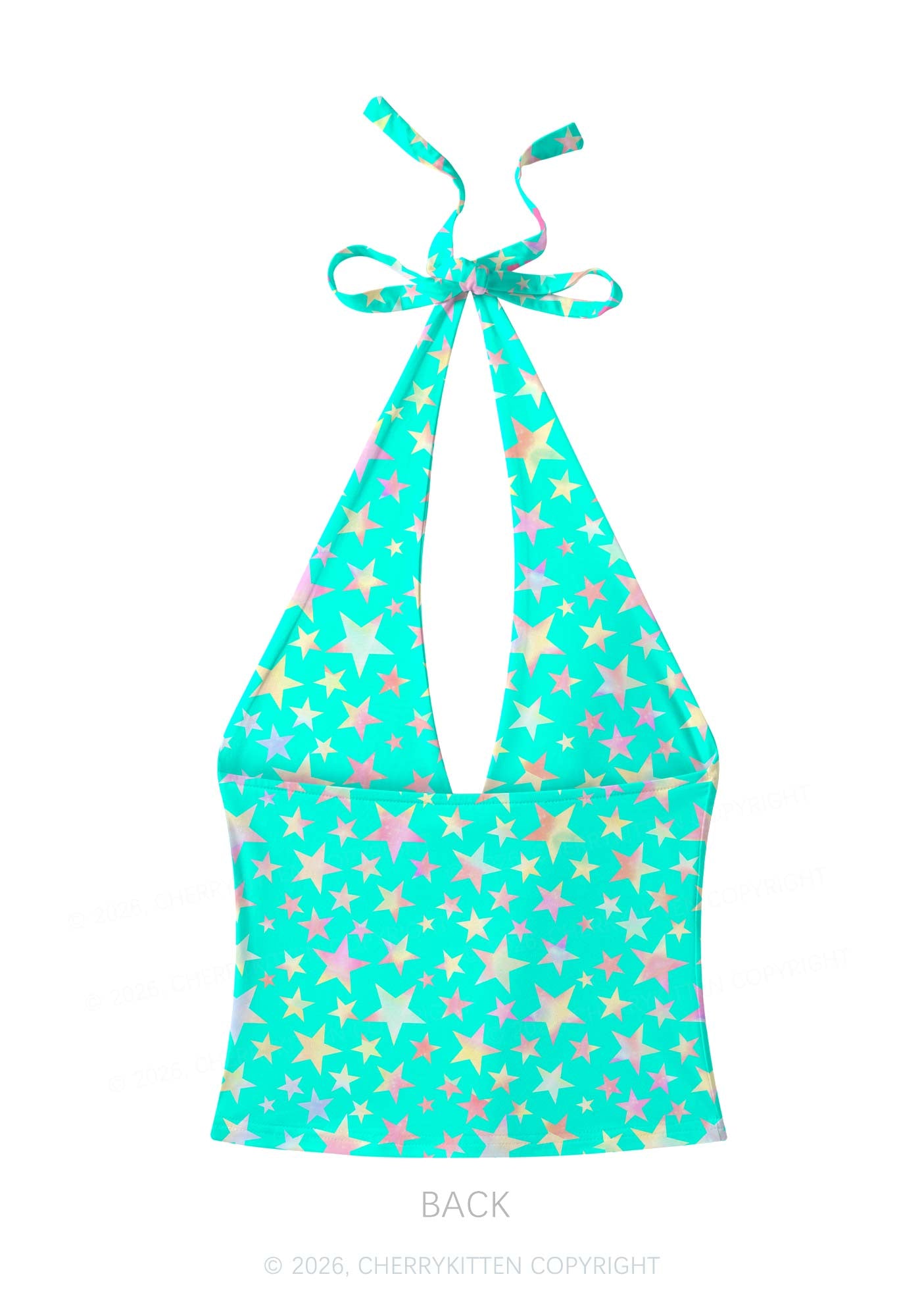 Blue Alpha Male Star Y2K Print Halter Deep V Neck Cami Cherrykitten