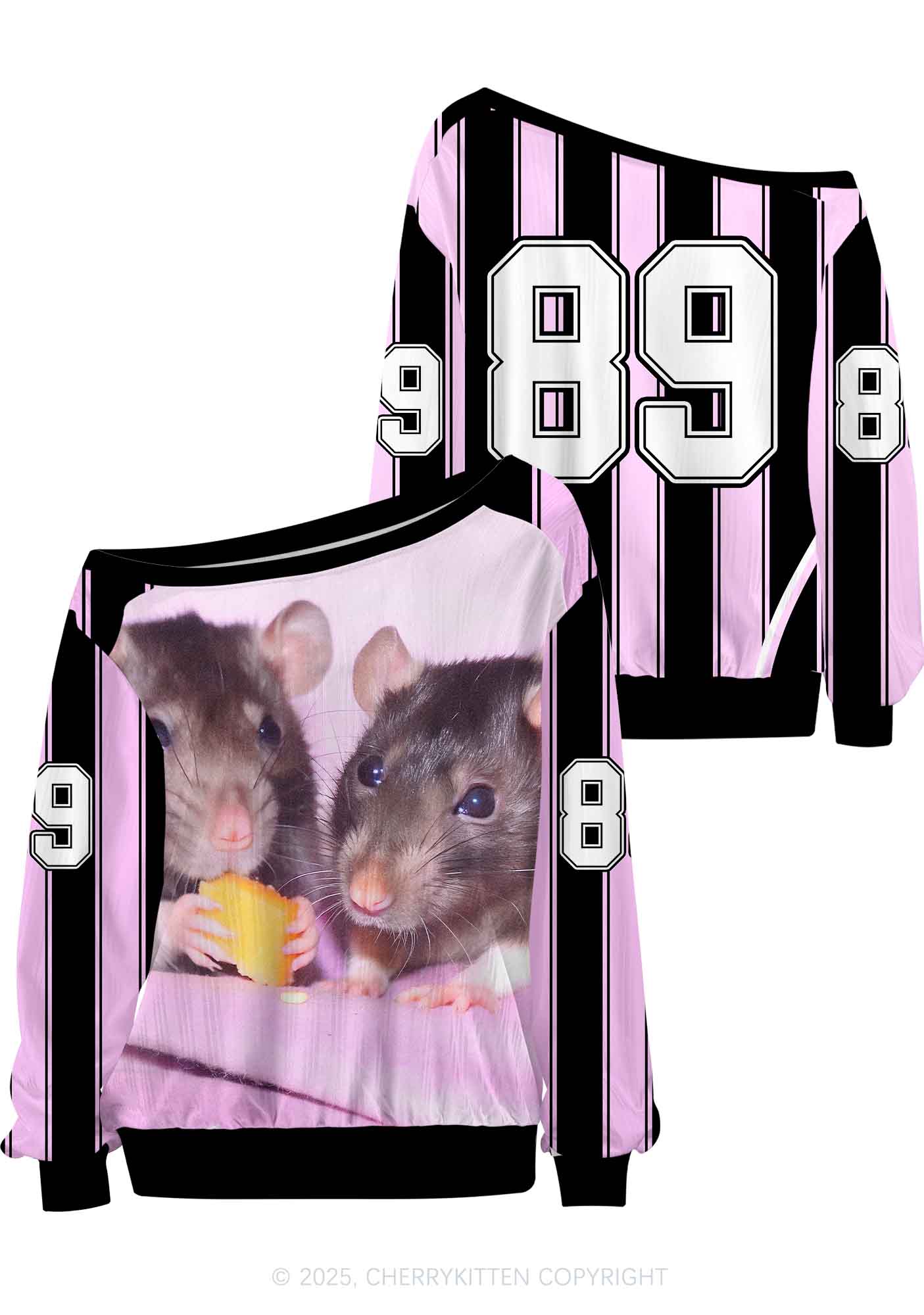 Custom Cheese Rat Y2K Off Shoulder Long Sleeve Sport Jersey Shirts Cherrykitten