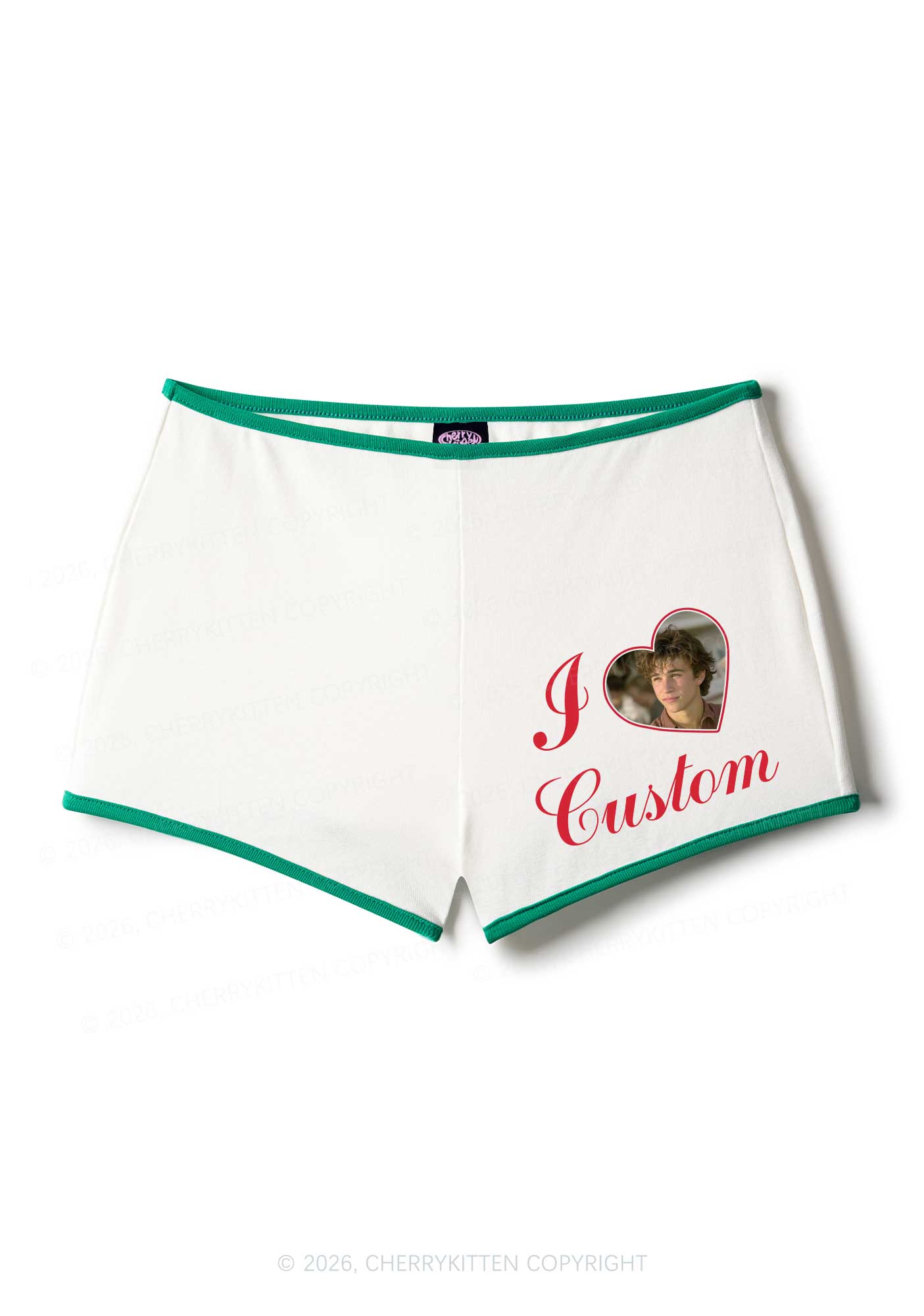 I Love Custom Photo Valentine's Day Y2K Booty Shorts Cherrykitten