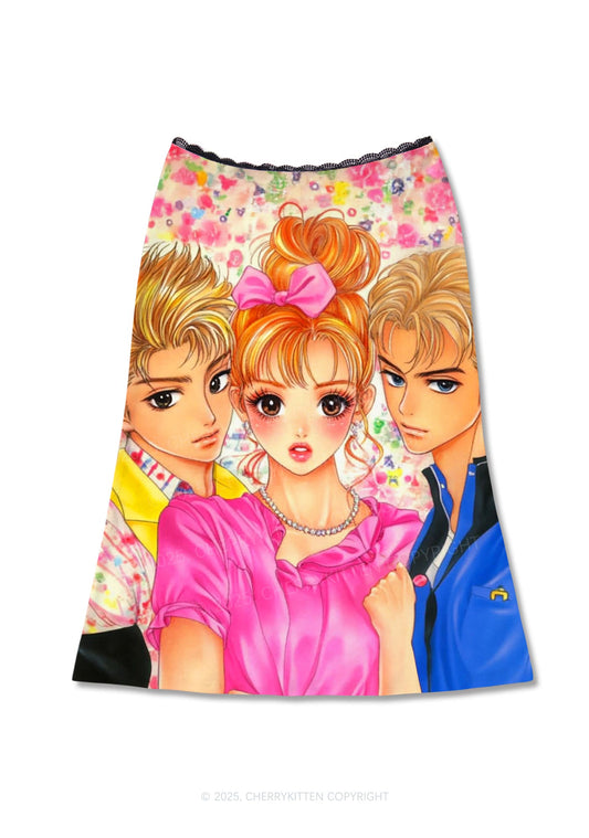 Comic Youth Y2K Print Midi Skirt Cherrykitten