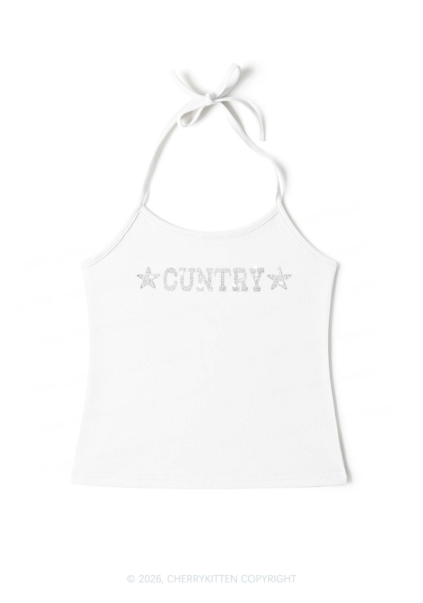 Rhinestone Cuntry Y2K Halter Neck Cami Cherrykitten
