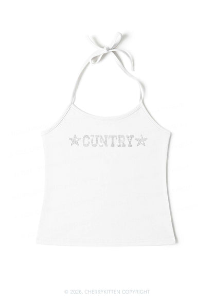 Rhinestone Cuntry Y2K Halter Neck Cami Cherrykitten