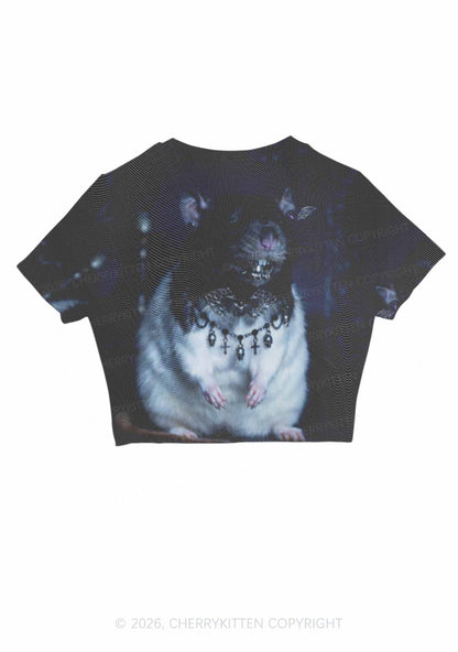 Gothic Jewelry Rat Y2K Mesh Crop Top Cherrykitten