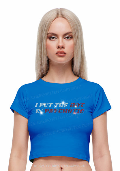 Rhinestone I Put The Hot In Psychotic Y2K Baby Tee Cherrykitten