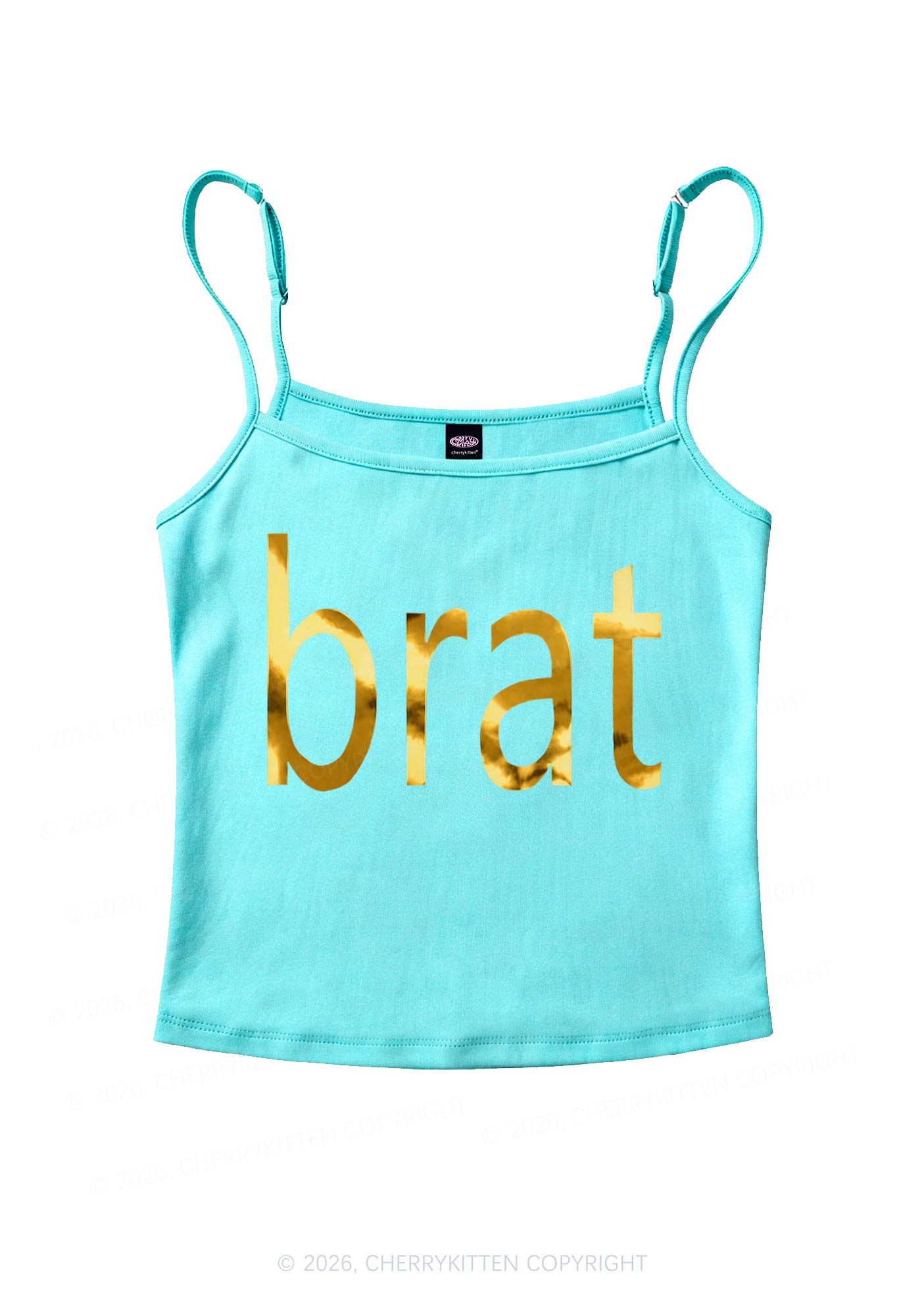 Brat Silver Foil Printed Y2K Spaghetti Strap Cami Cherrykitten