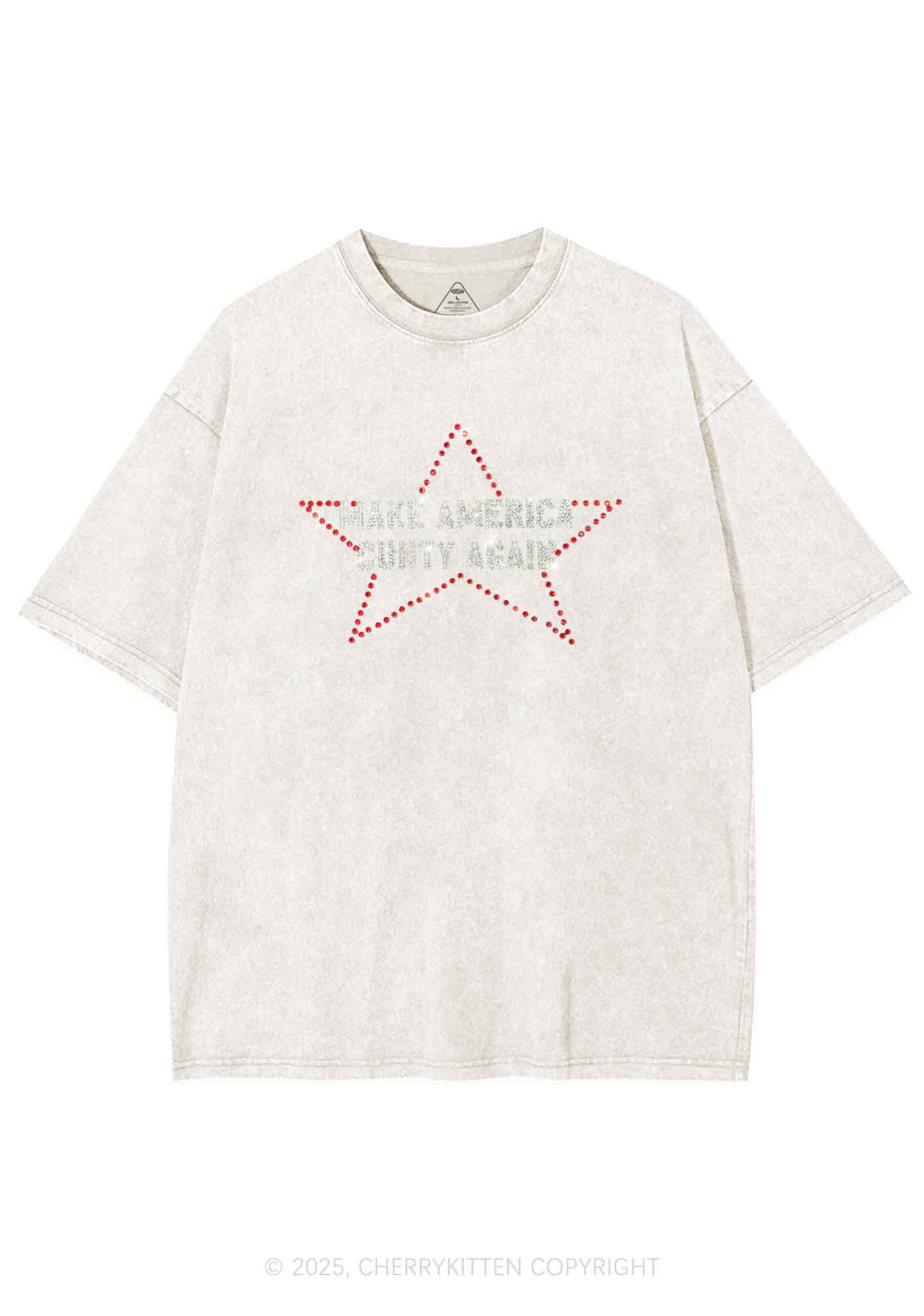 Rhinestone Make America Cxxty Again Y2K Shirts Washed Tee Cherrykitten