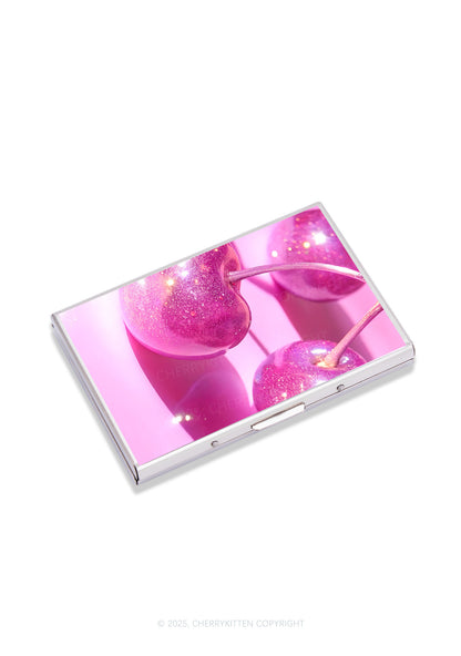 Glitter Pink Cherry Y2K Mirror Cigarette Case Cherrykitten