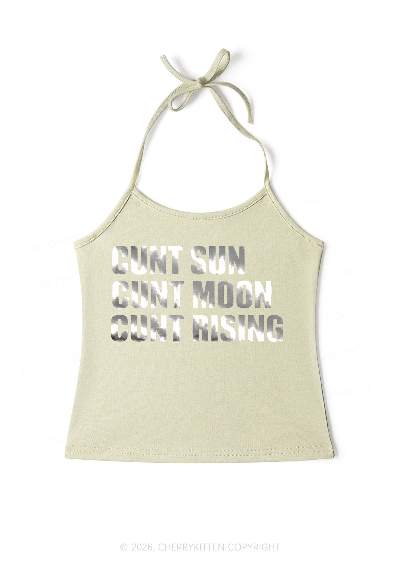 Cxxt Sun Moon Rising Silver Foil Printed Y2K Halter Neck Cami Cherrykitten