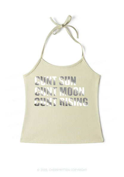 Cxxt Sun Moon Rising Silver Foil Printed Y2K Halter Neck Cami Cherrykitten