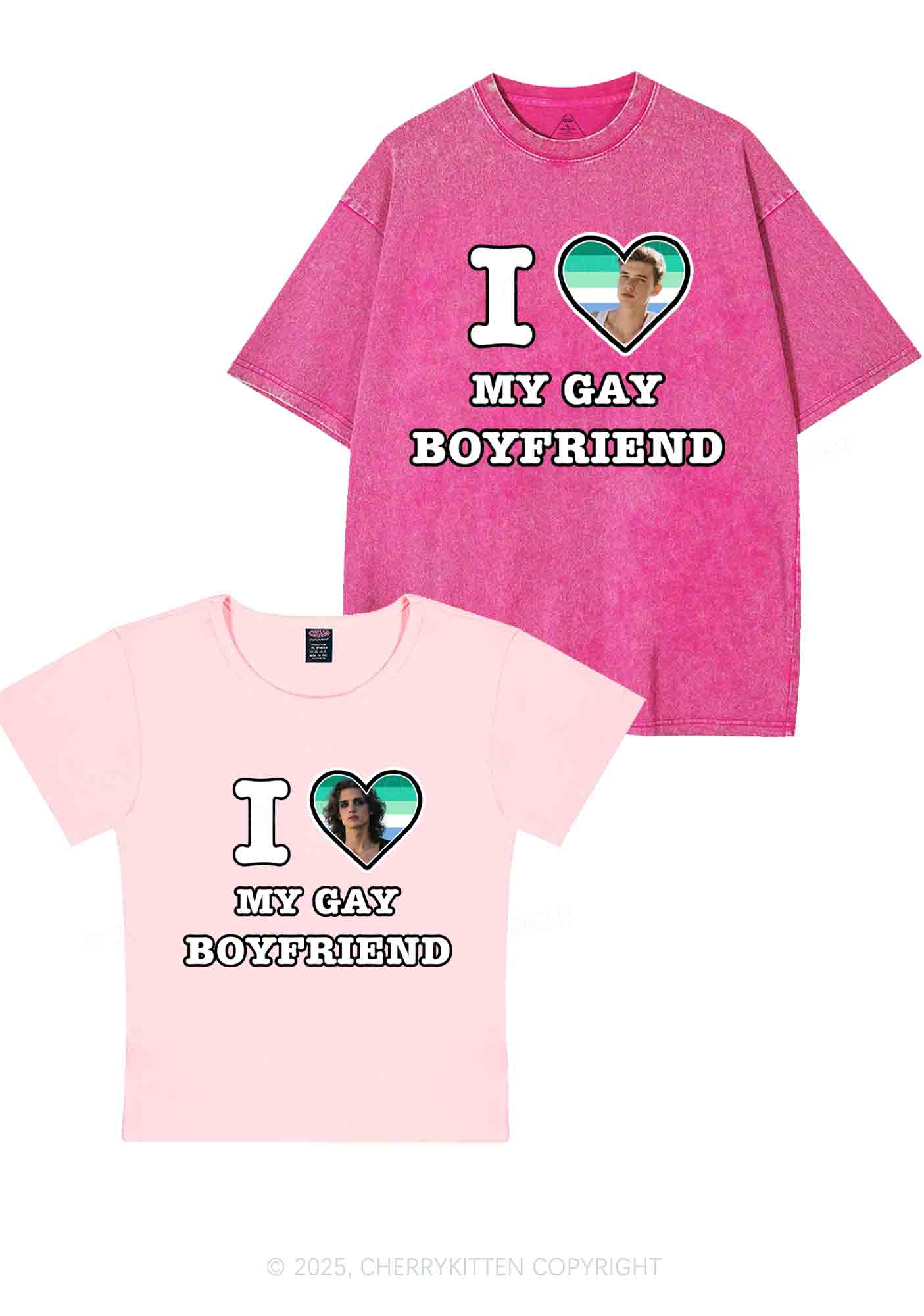 Custom My Gay BF Pride Y2K Valentine's Day Couple Shirt Cherrykitten