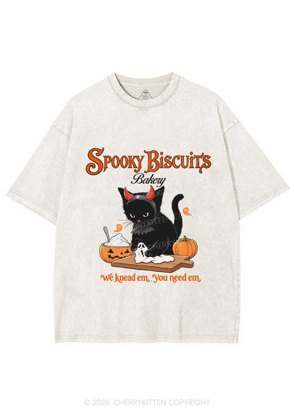 Halloween Black Cat Spooky Biscuits Y2K Shirts Washed Tee Cherrykitten