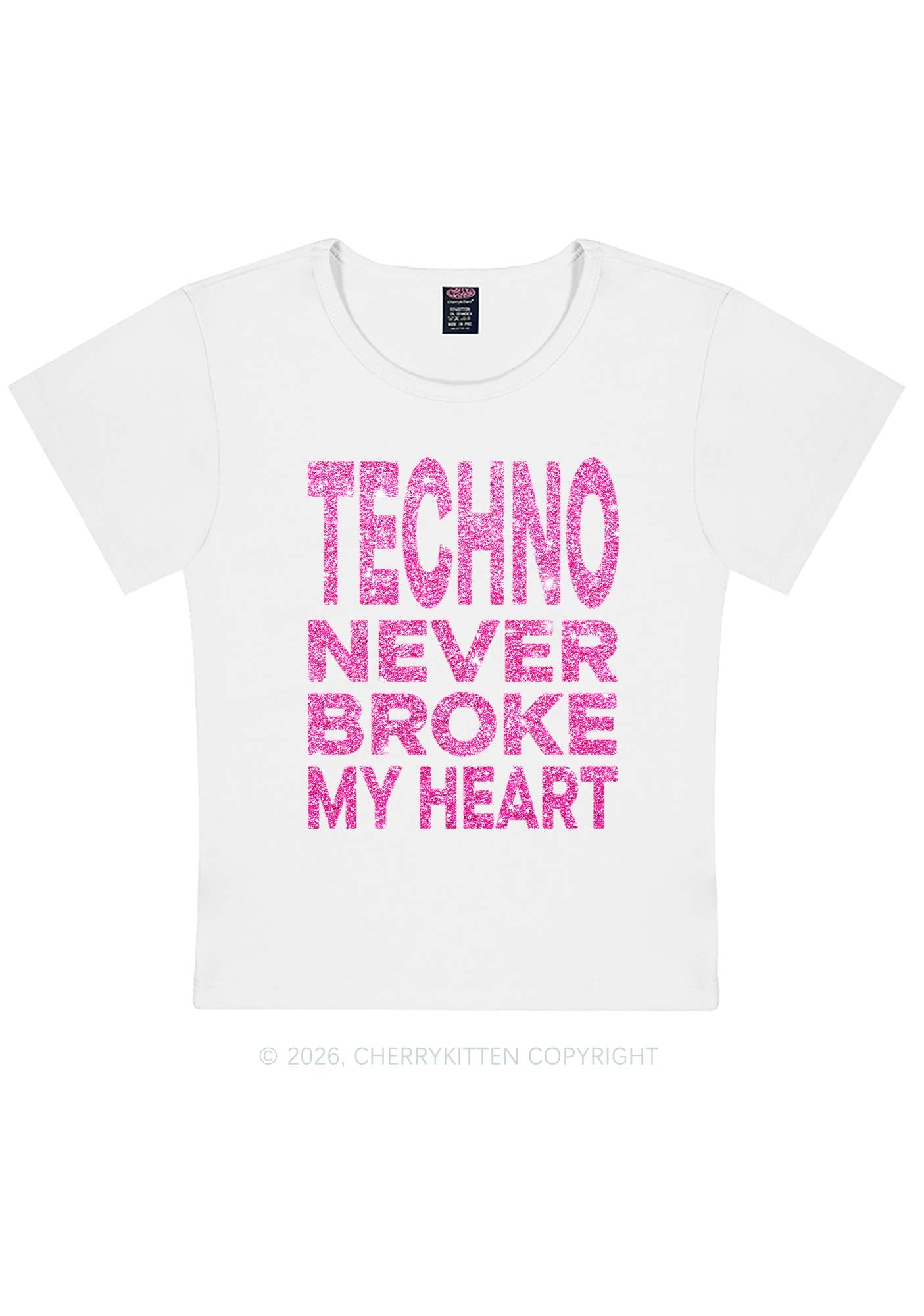Glitter Techno Heart Y2K Baby Tee Cherrykitten
