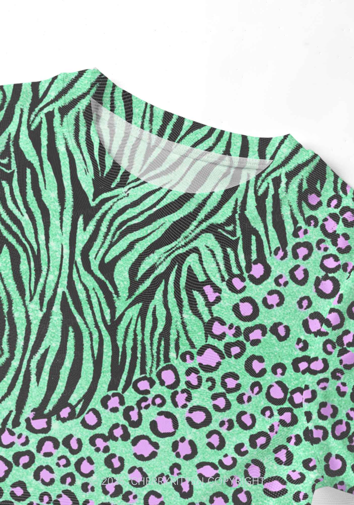 Mint Leopard Y2K Mesh Crop Top Cherrykitten