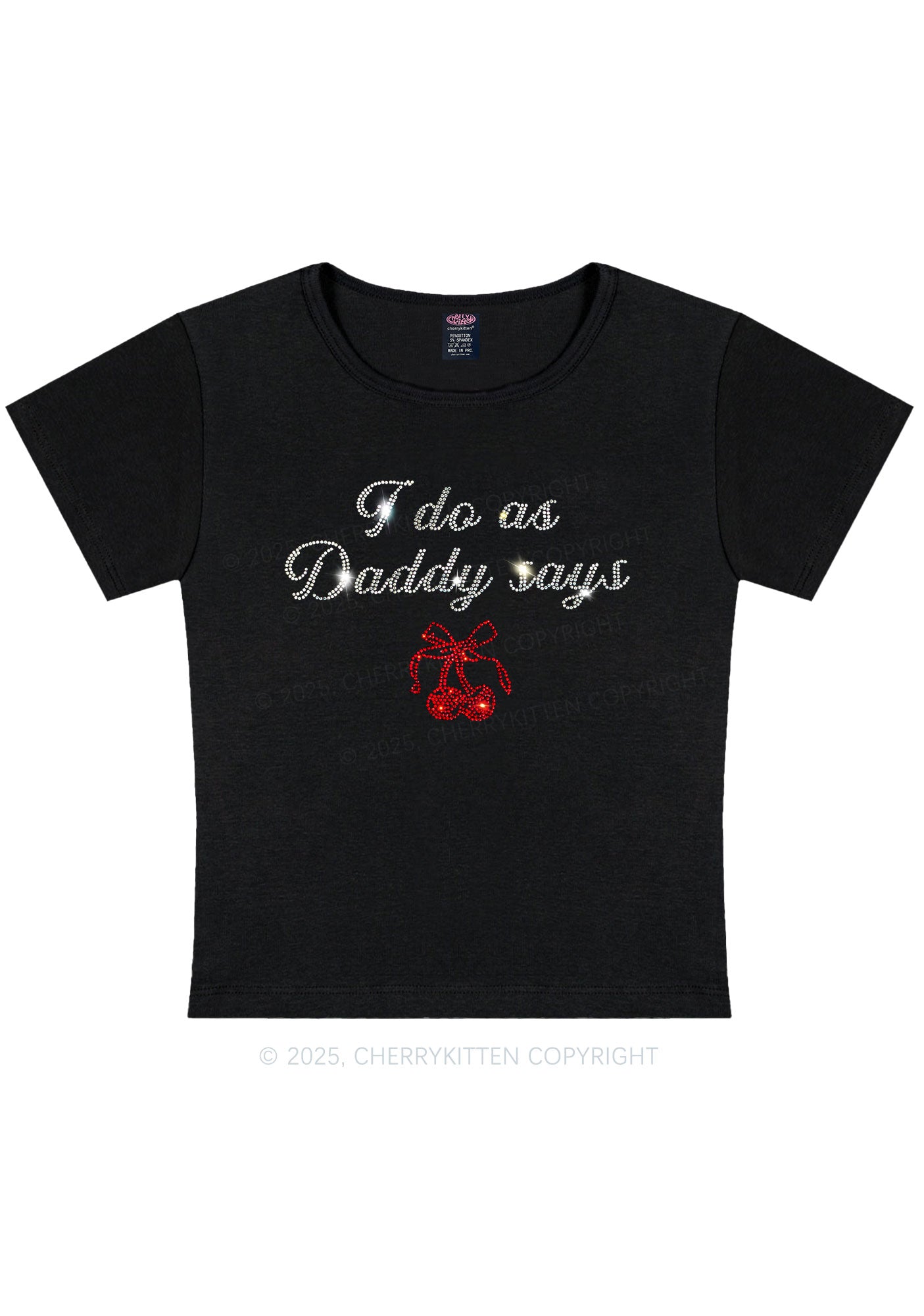 Curvy Rhinestone I Do As Daddy Says Y2K Baby Tee Cherrykitten
