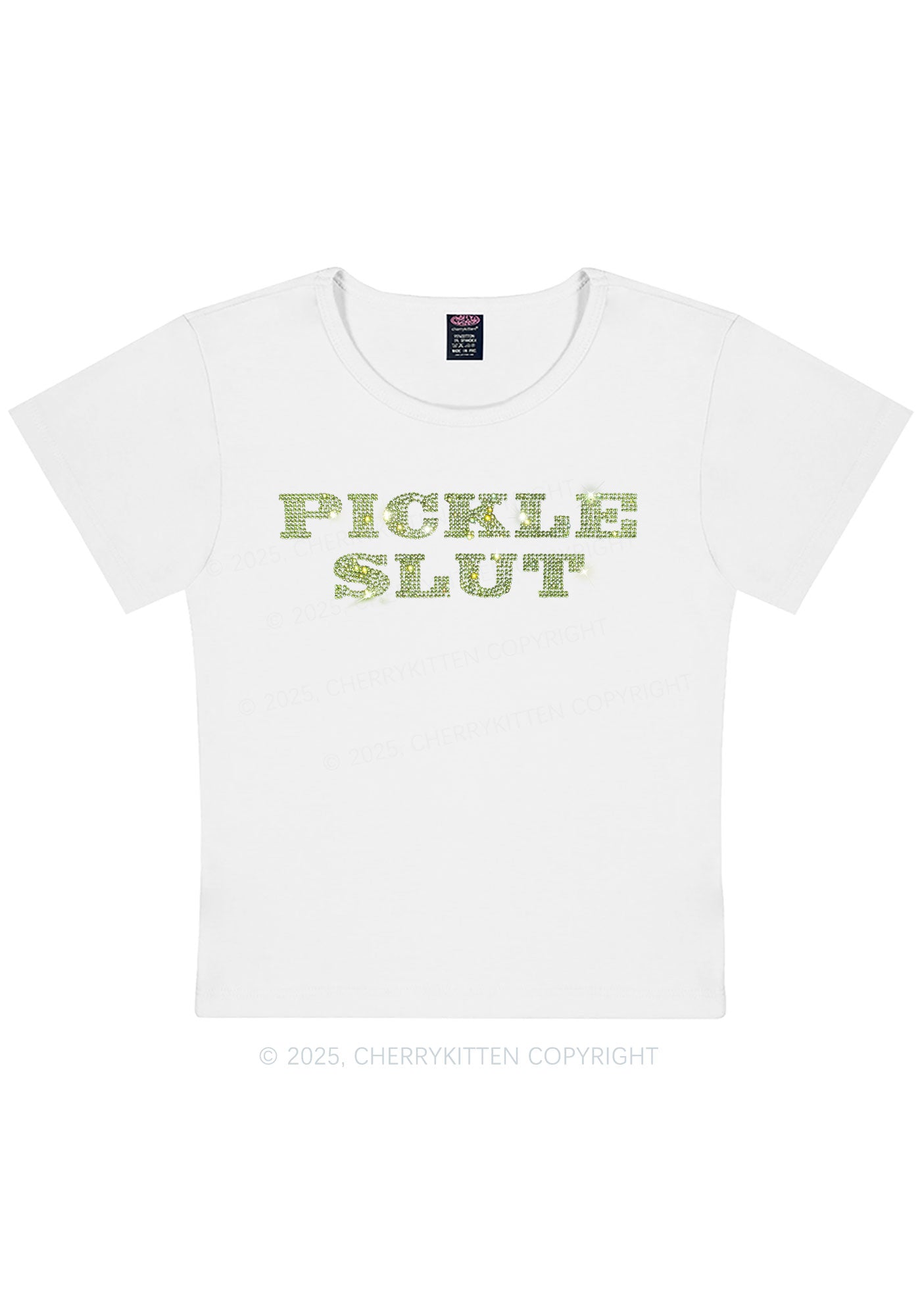 Rhinestone Pickle Slxt Y2K Baby Tee Cherrykitten
