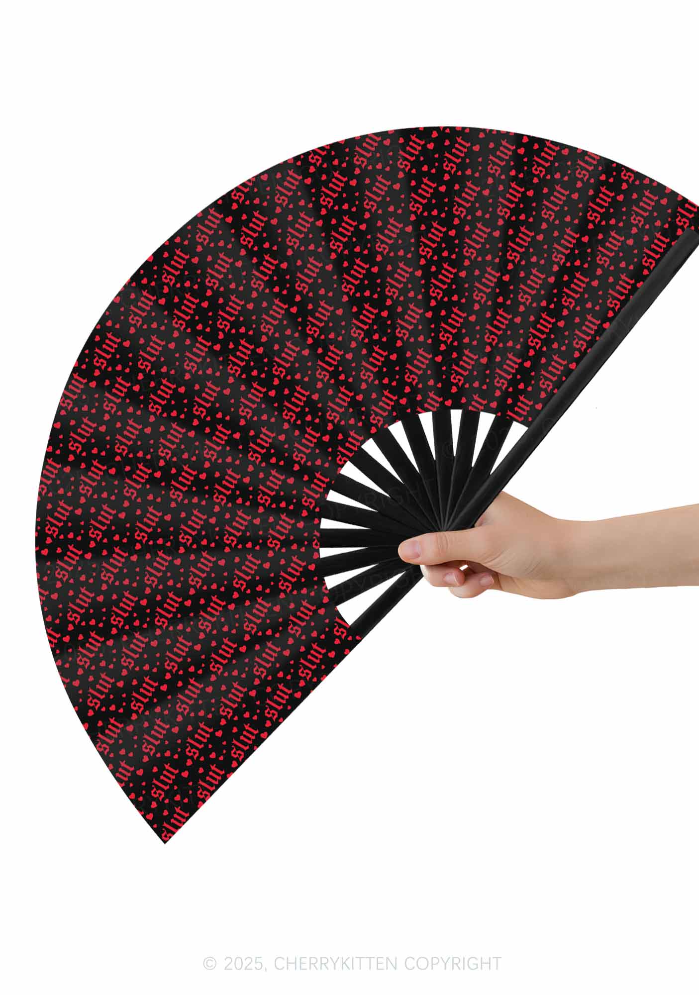 Black Slxt Y2K Rave Hand Fan Cherrykitten