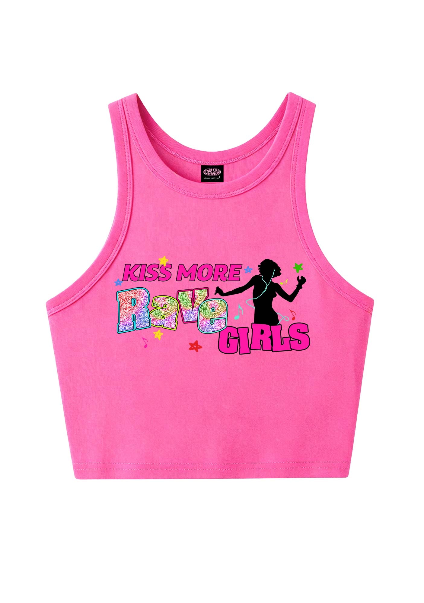 Kiss More Rave Girls Y2K Crop Tank Top Cherrykitten