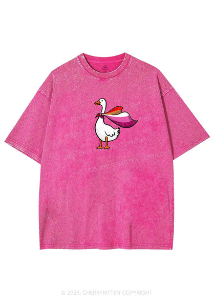 Lesbian Goose Pride Y2K Shirts Washed Tee Cherrykitten