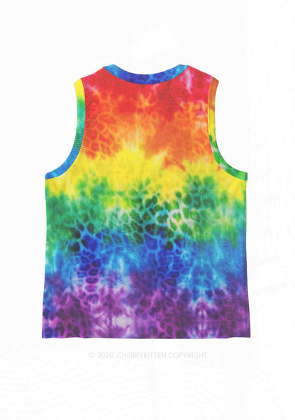 Rainbow Leopard Tie Dye Pride Y2K Mesh Muscle Tank Cherrykitten