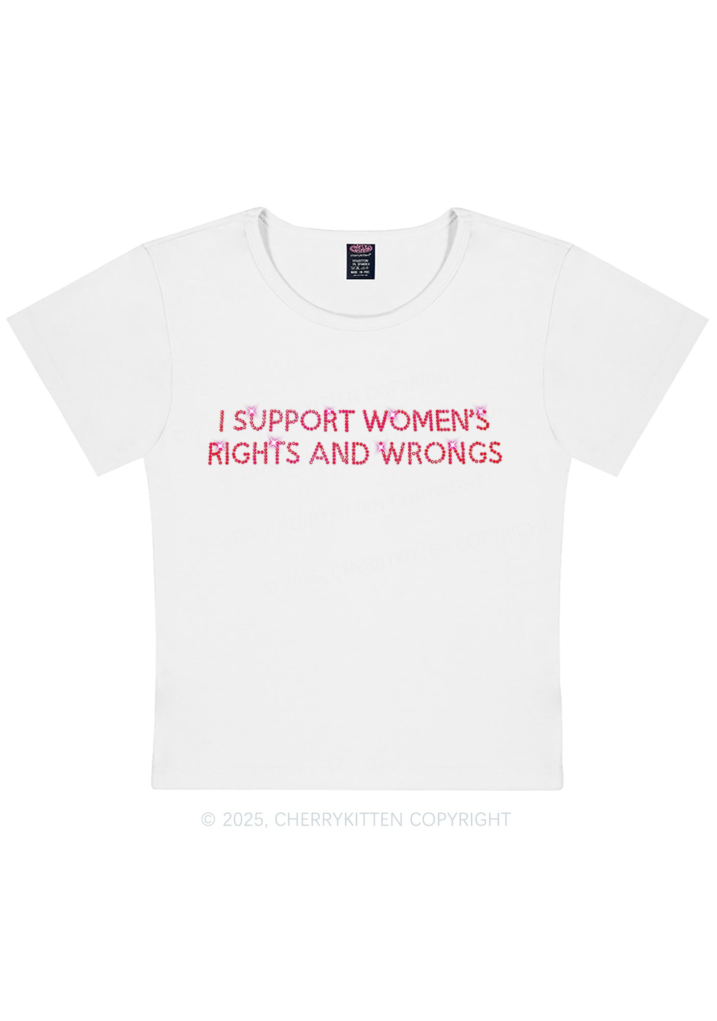 Rhinestone I Support Women Y2K Baby Tee Cherrykitten