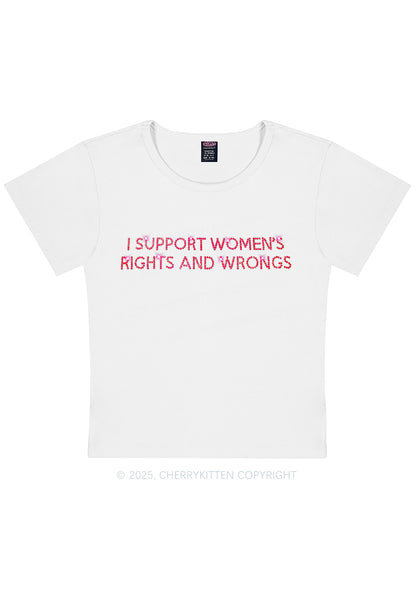 Rhinestone I Support Women Y2K Baby Tee Cherrykitten
