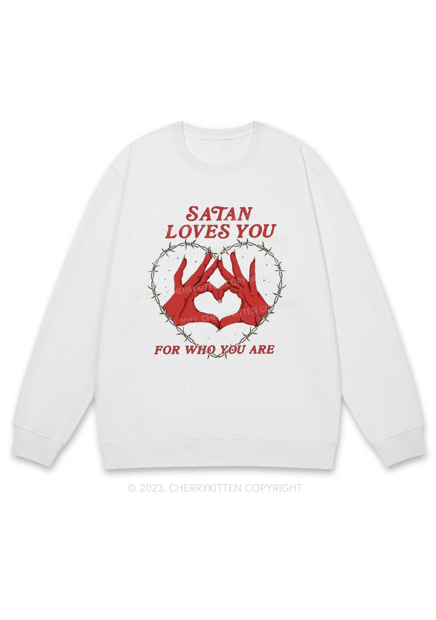 Satan Loves You Heart Halloween Y2K Sweatshirt Cherrykitten