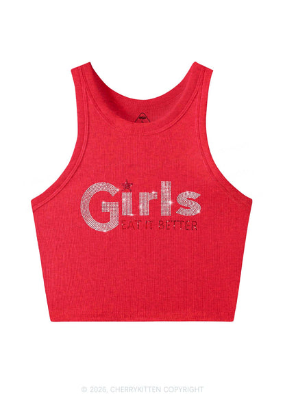 Rhinestone Girls Eat It Better Pride Y2K Crop Tank Top Cherrykitten