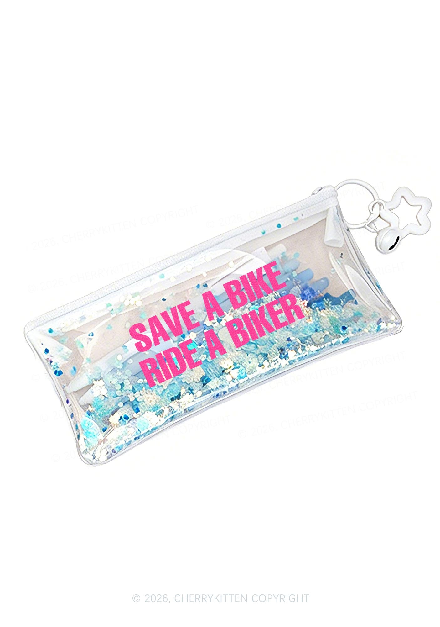 Ride A Biker Y2K Quicksand Transparent Pencil Pouch Cherrykitten