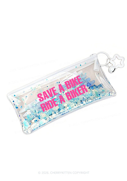Ride A Biker Y2K Quicksand Transparent Pencil Pouch Cherrykitten