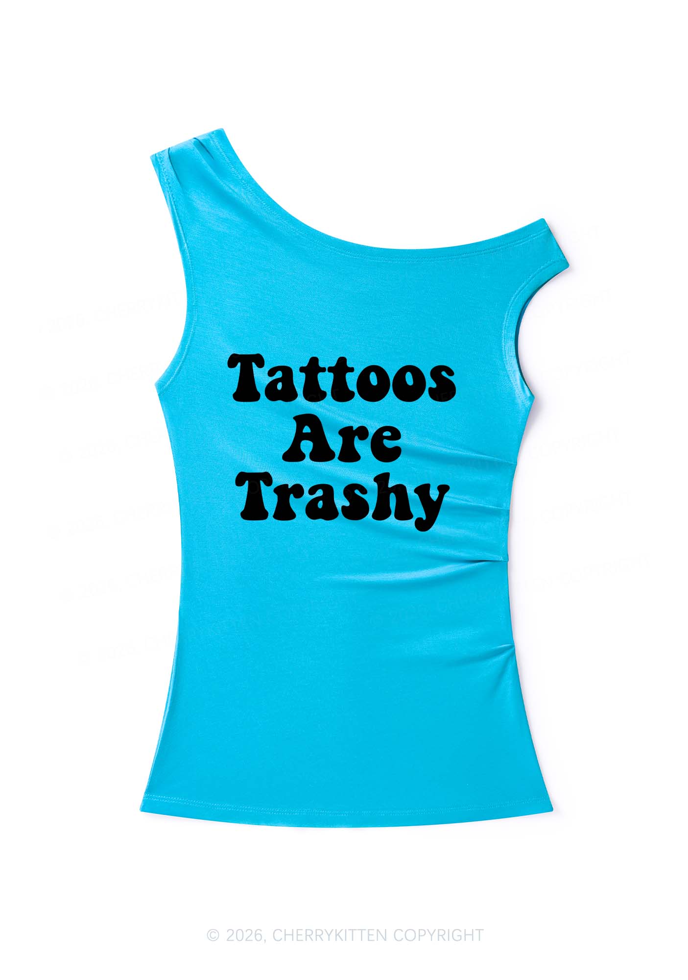 Tattoos Are Trashy Y2K Off Shoulder Tank Top Cherrykitten