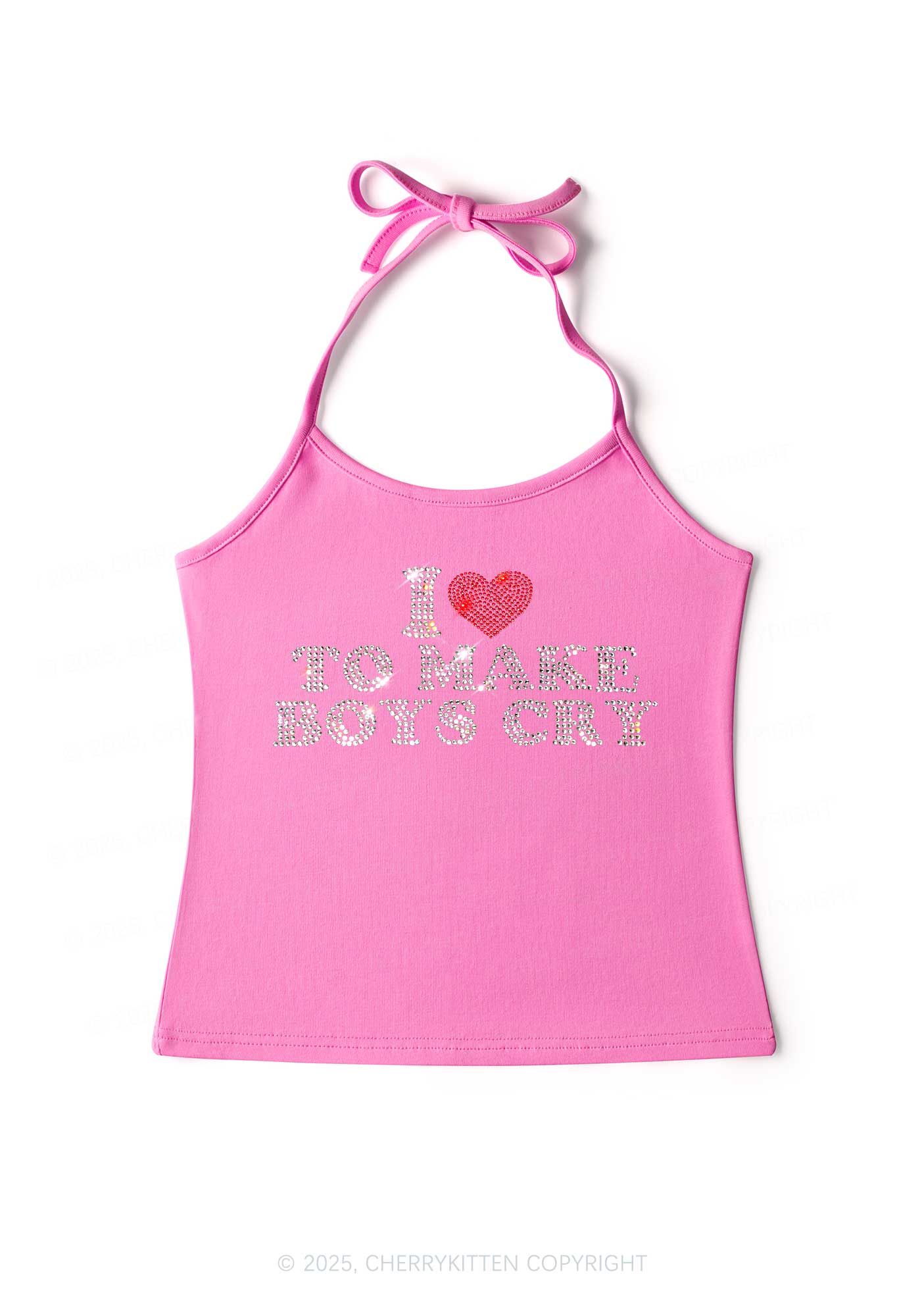 Rhinestone Love To Make Boys Cry Y2K Halter Neck Cami Cherrykitten