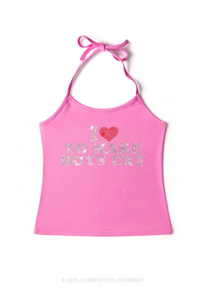Rhinestone Love To Make Boys Cry Y2K Halter Neck Cami Cherrykitten