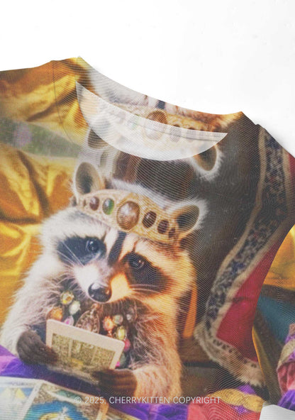 Tarot Raccoon Y2K Mesh Crop Top Cherrykitten