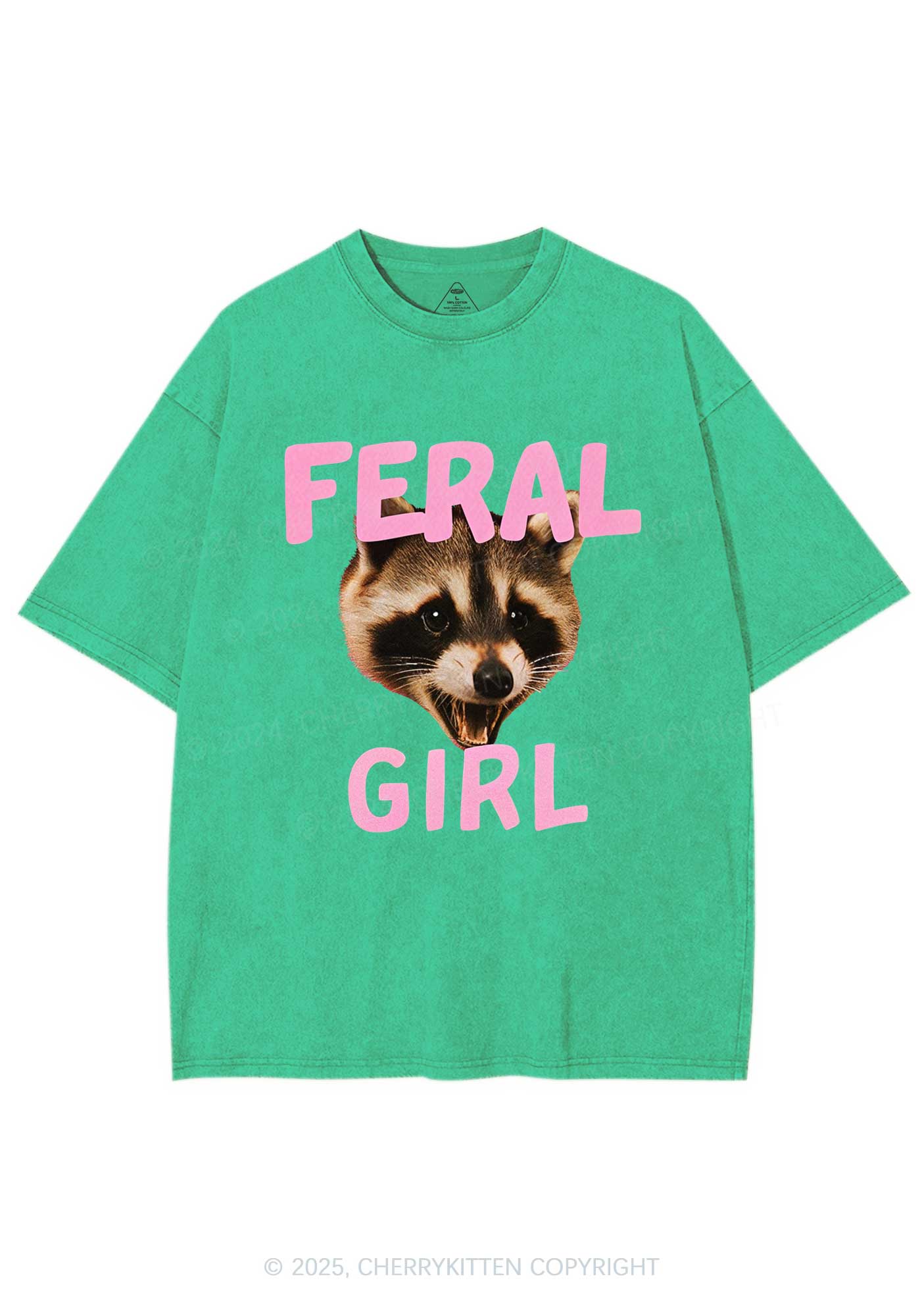 Feral Girl Raccoon Y2K Shirts Washed Tee Cherrykitten