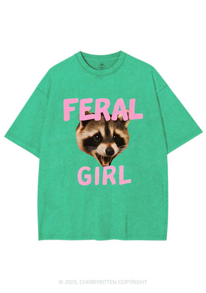 Feral Girl Raccoon Y2K Shirts Washed Tee Cherrykitten