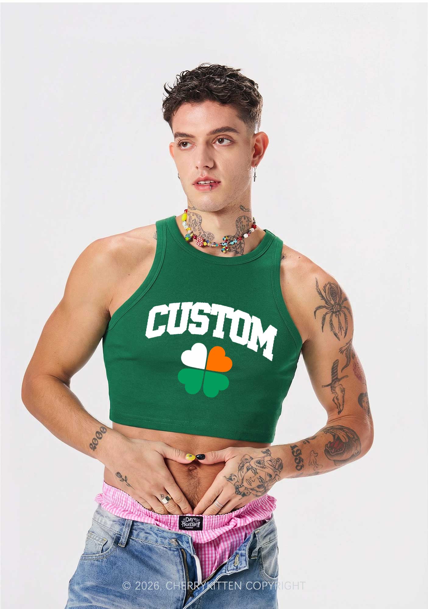 Custom Irish Luck Shamrock St Patricks Y2K Crop Tank Top Cherrykitten