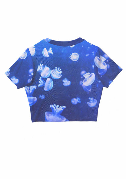 Deep Sea White Jellyfish Y2K Mesh Crop Top Cherrykitten
