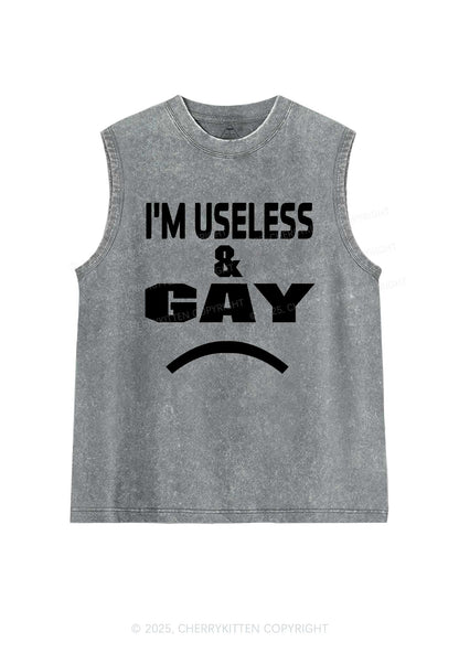 Useless Gay Pride Y2K Washed Muscle Tank Cherrykitten