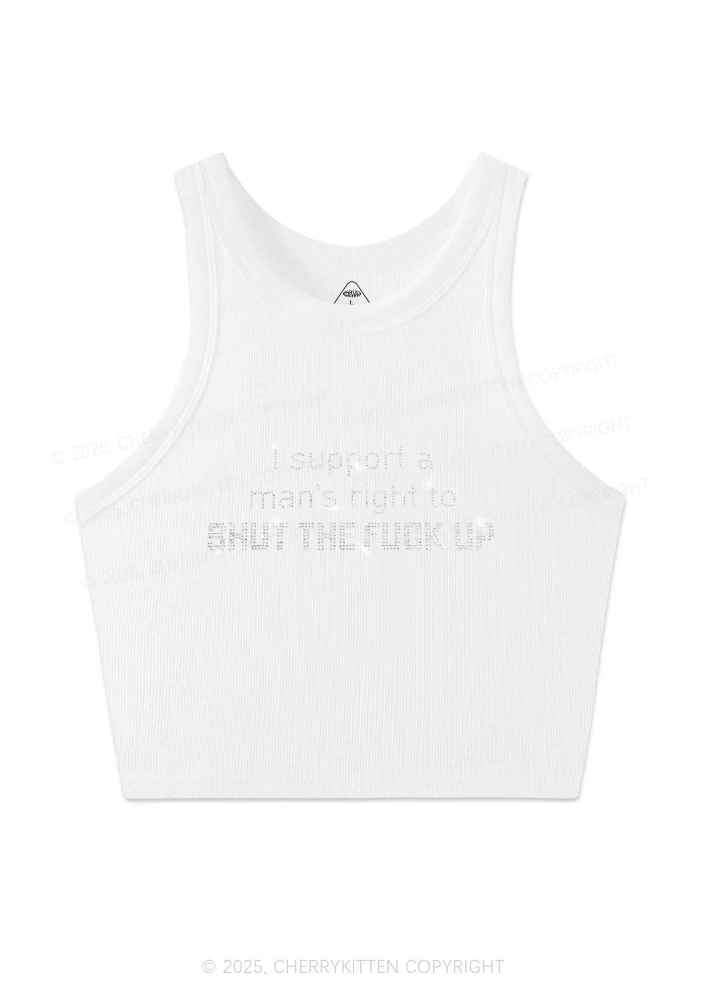 Rhinestone I Support A Mans Right Y2K Crop Tank Top Cherrykitten