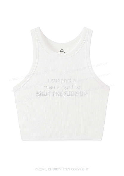 Rhinestone I Support A Mans Right Y2K Crop Tank Top Cherrykitten