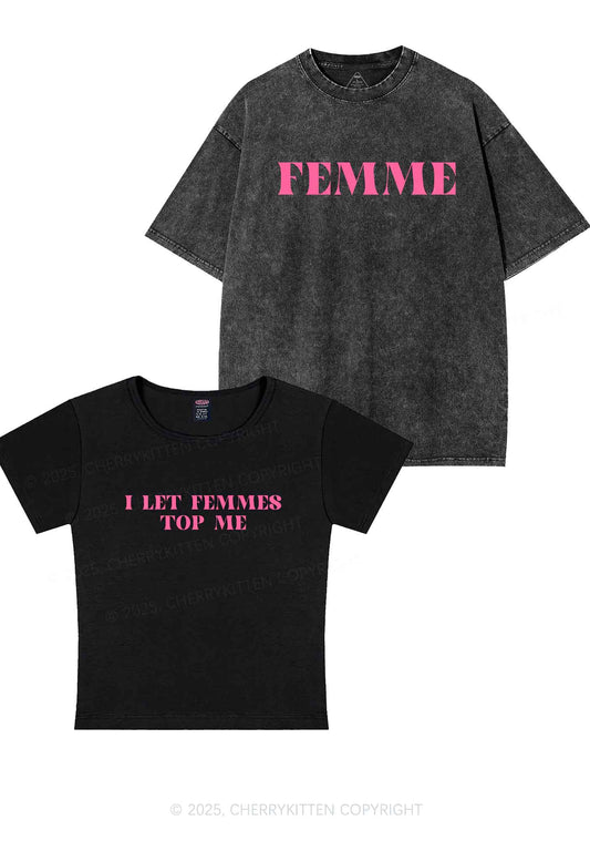 I Let Femmes Top Me Y2K Valentine's Day Couple Shirt Cherrykitten