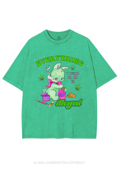 Everything Is Illegal Bunny Y2K Shirts Washed Tee Cherrykitten