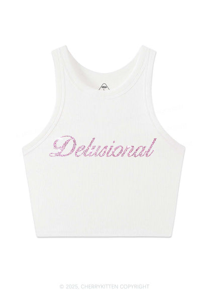Rhinestone Delusional Y2K Crop Tank Top Cherrykitten