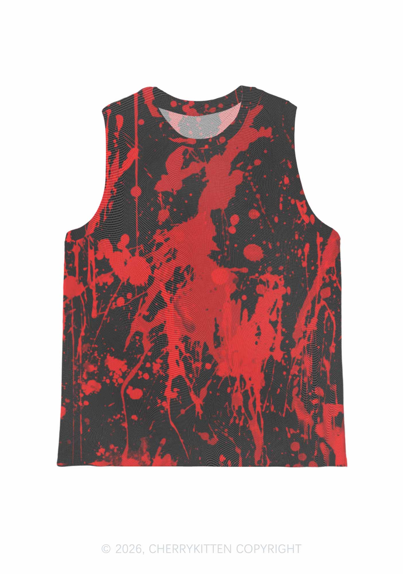Halloween Red Blood On Black Y2K Mesh Muscle Tank Cherrykitten