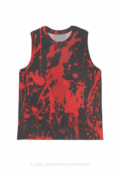 Halloween Red Blood On Black Y2K Mesh Muscle Tank Cherrykitten