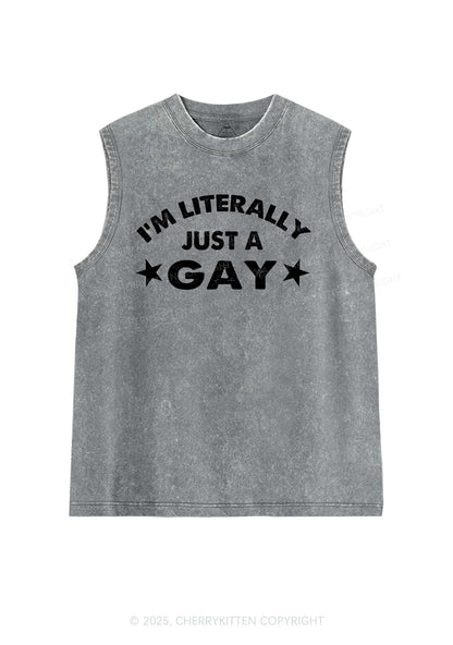 Literally Just A Gay Pride Y2K Washed Muscle Tank Cherrykitten