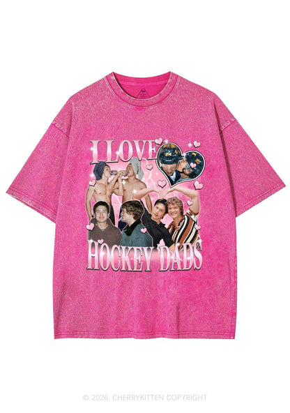 Pink Heart I Love Hockey Dads HR Y2K Shirts Washed Tee Cherrykitten