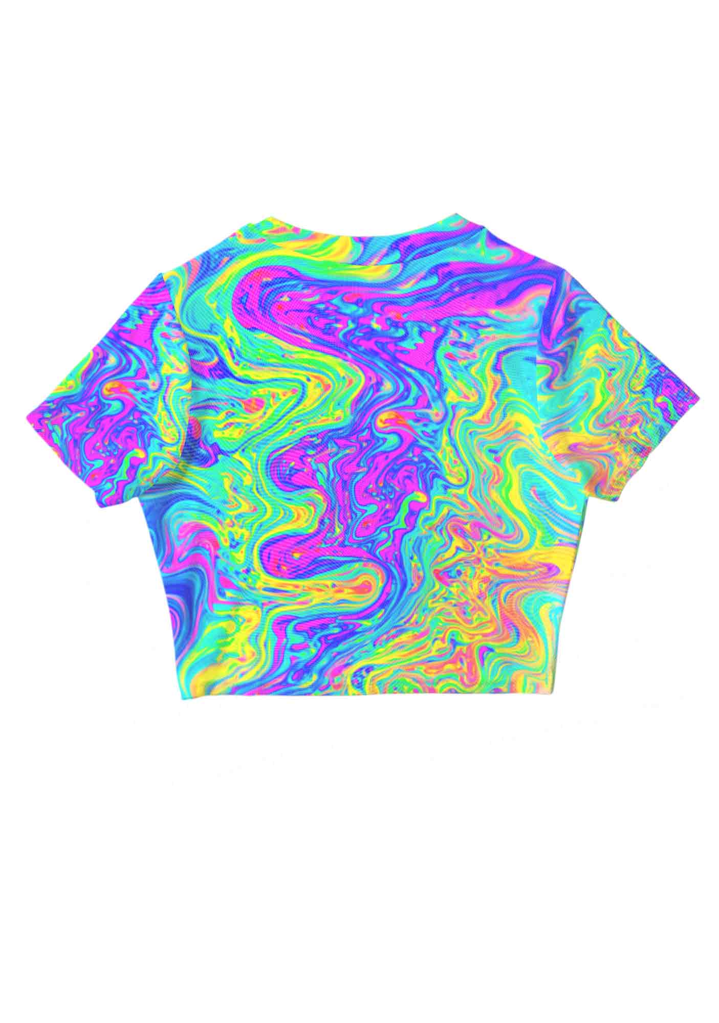 Rainbow Fluid Swirl Y2K Mesh Crop Top Cherrykitten